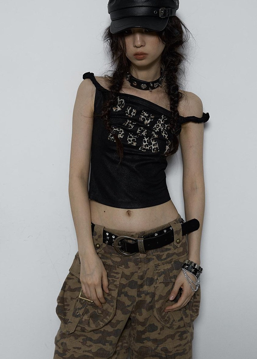 NO ROMANCE禁忌浪漫 Vintage Dark Y2K Leopard Print Crop Top T-Shirt