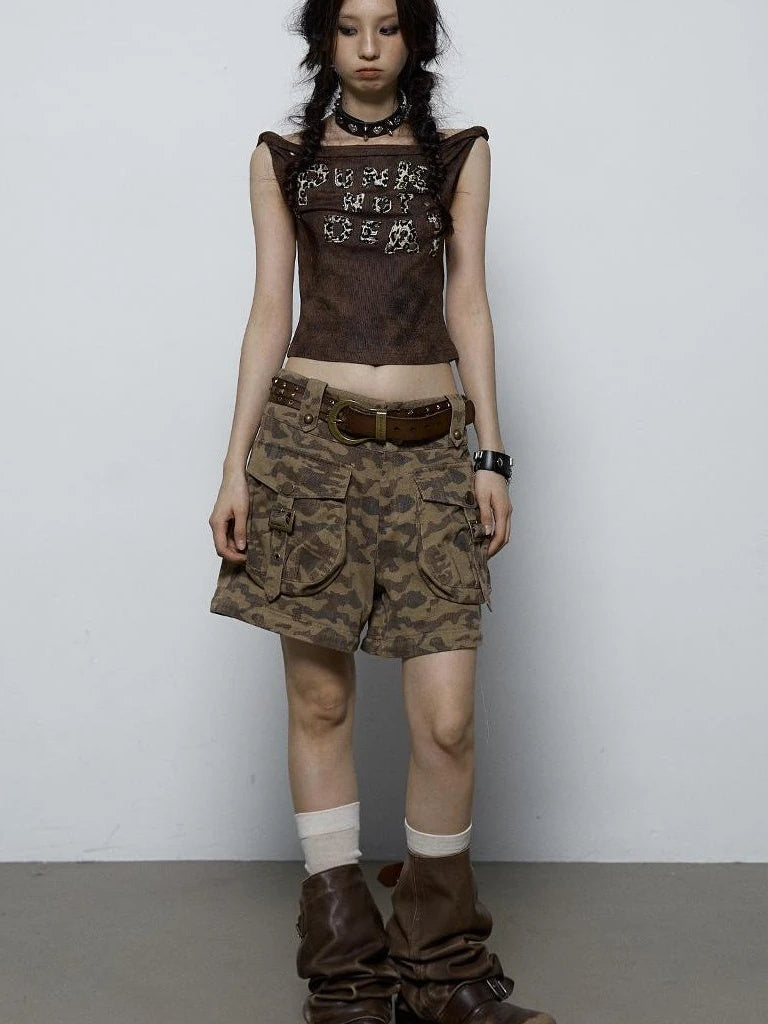 Vintage Dark Y2K Leopard Print Crop Top T-Shirt