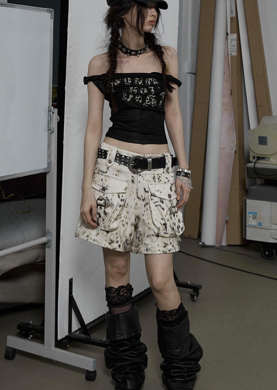 NO ROMANCE禁忌浪漫 Vintage Dark Y2K Leopard Print Crop Top T-Shirt