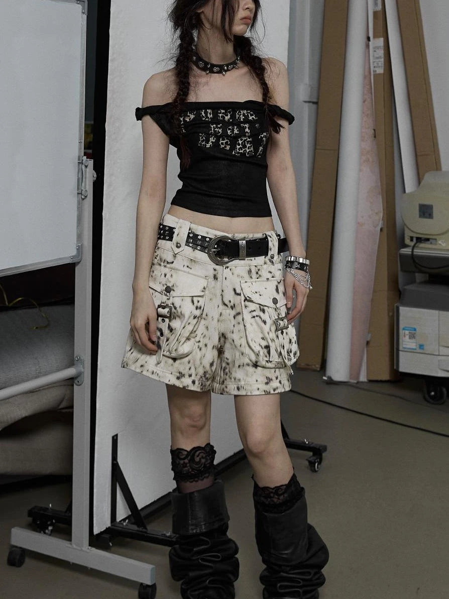 Vintage Dark Y2K Leopard Print Crop Top T-Shirt
