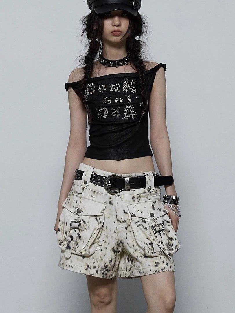 Vintage Dark Y2K Leopard Print Crop Top T-Shirt