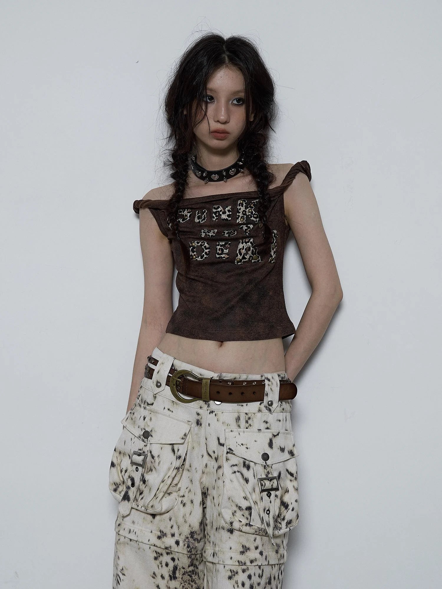 Vintage Dark Y2K Leopard Print Crop Top T-Shirt