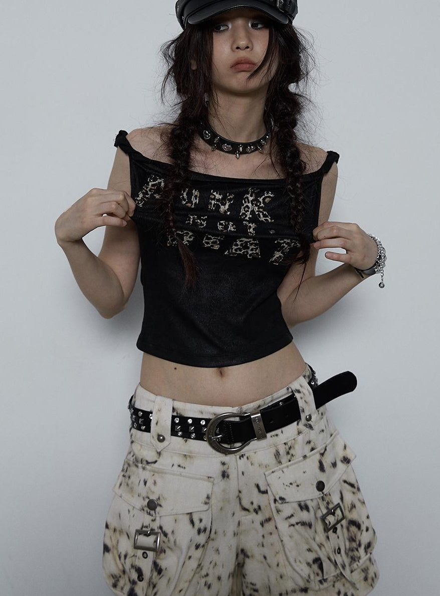 NO ROMANCE禁忌浪漫 Vintage Dark Y2K Leopard Print Crop Top T-Shirt