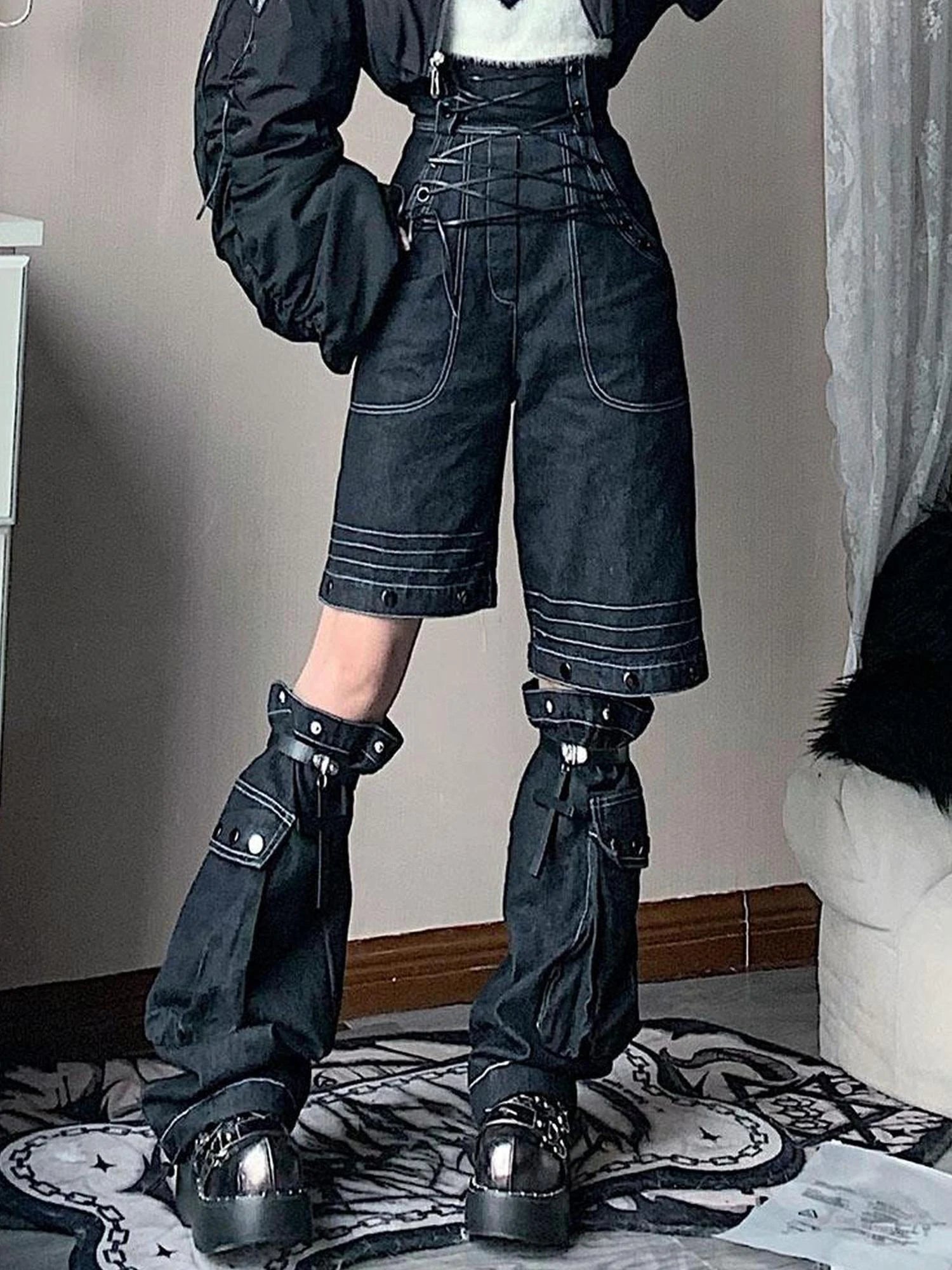 Vintage Deconstructed Denim Overalls Multiway Wear