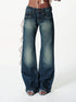 Vintage Washed Distressed Low Rise Embroidered Denim Pants