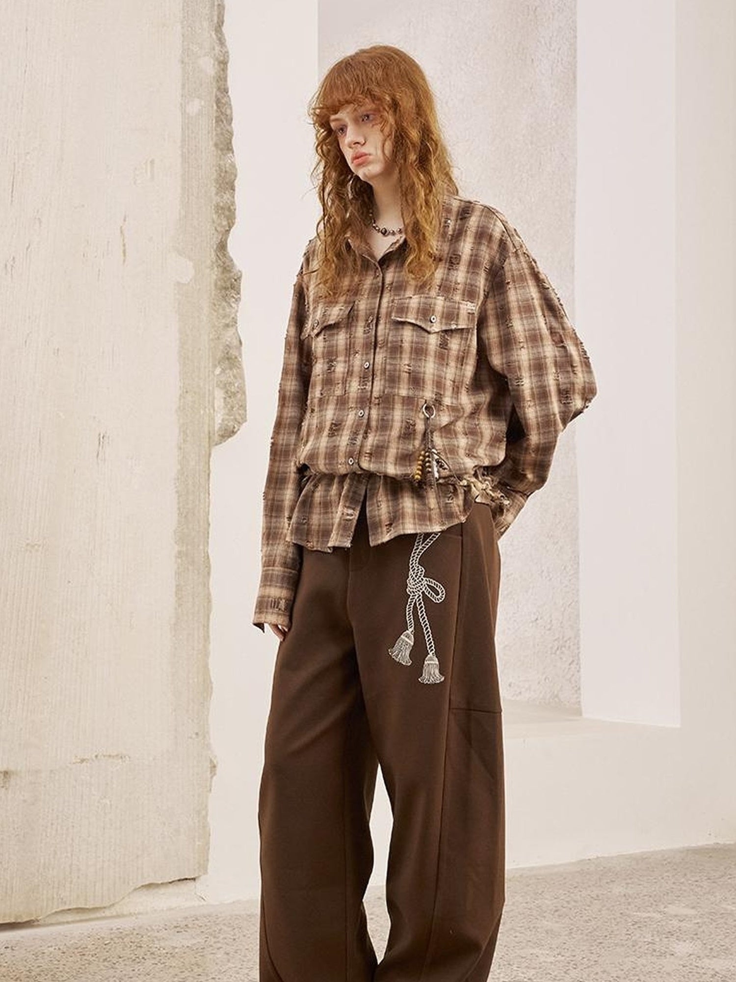 DIDDI MODA Vintage Distressed Check Pocket Shirt