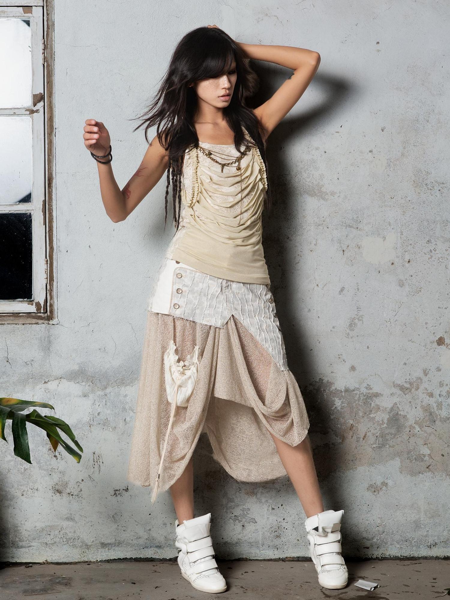 ARIADNAw Vintage Distressed Leopard Print Layered Tank Top