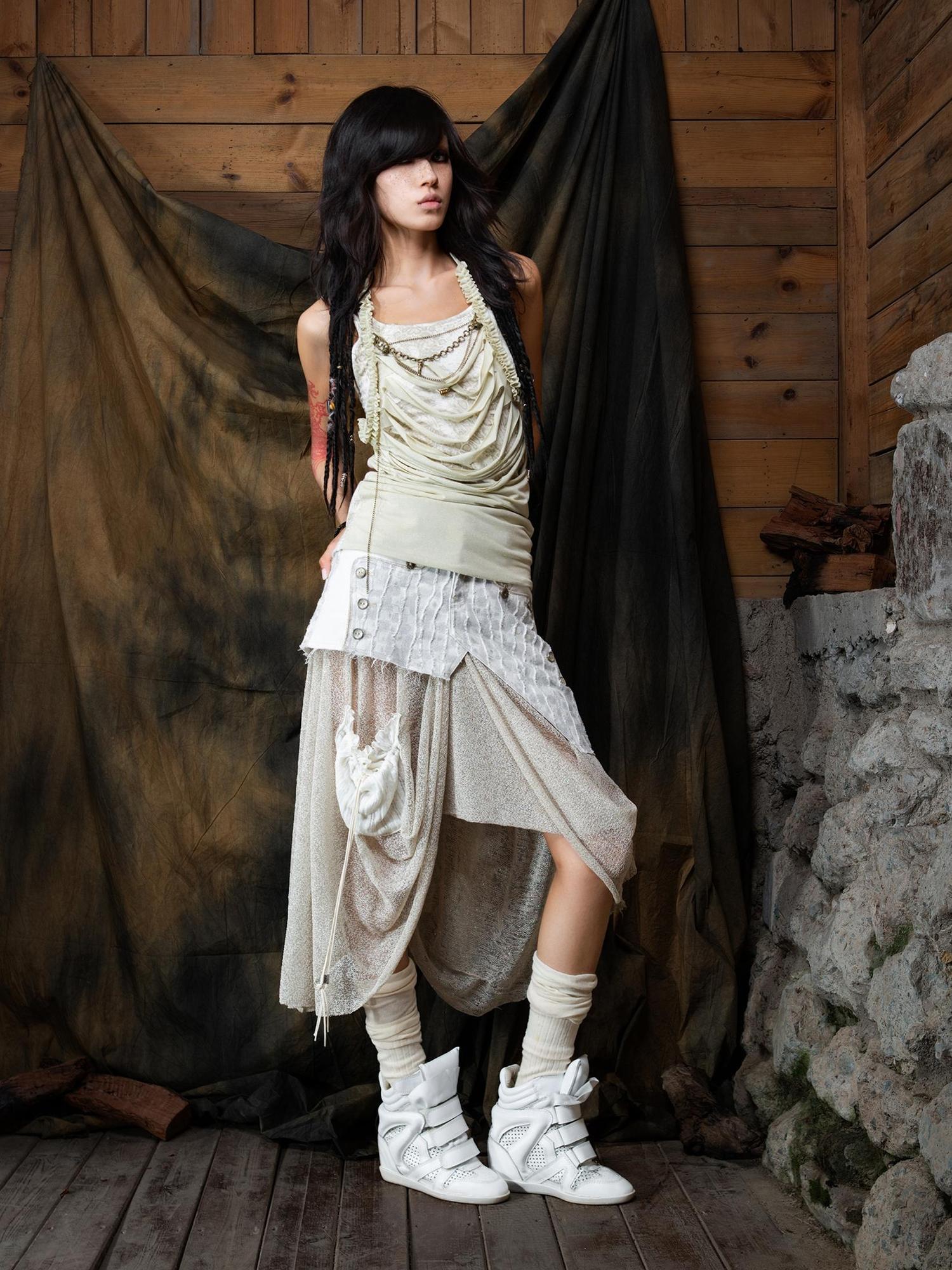 ARIADNAw Vintage Distressed Leopard Print Layered Tank Top