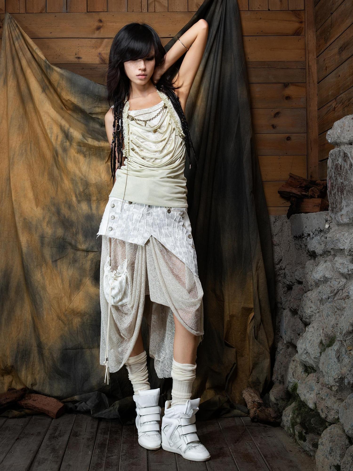 ARIADNAw Vintage Distressed Leopard Print Layered Tank Top