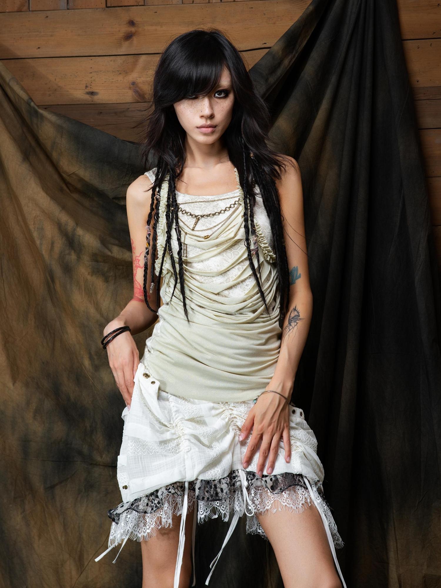 ARIADNAw Vintage Distressed Leopard Print Layered Tank Top