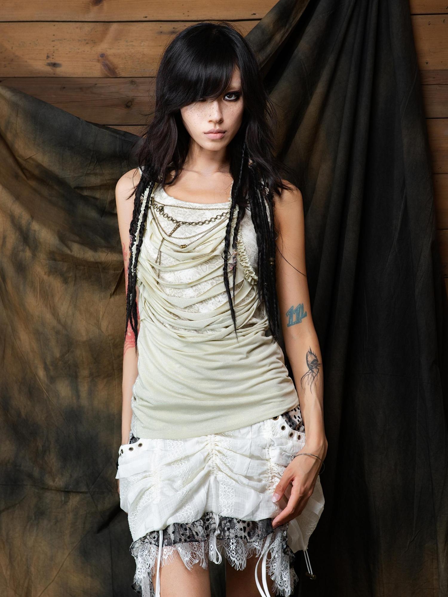 ARIADNAw Vintage Distressed Leopard Print Layered Tank Top
