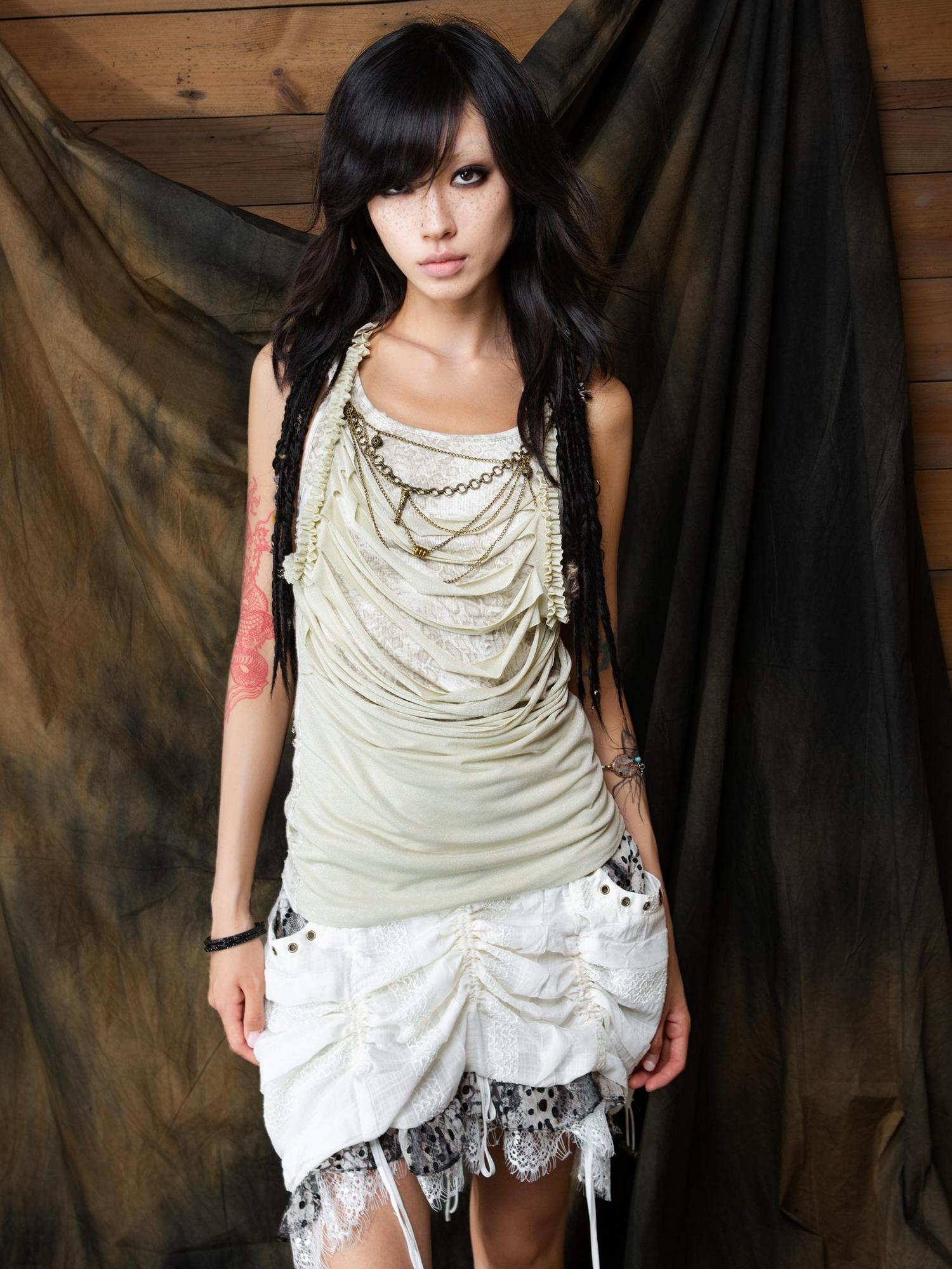 ARIADNAw Vintage Distressed Leopard Print Layered Tank Top