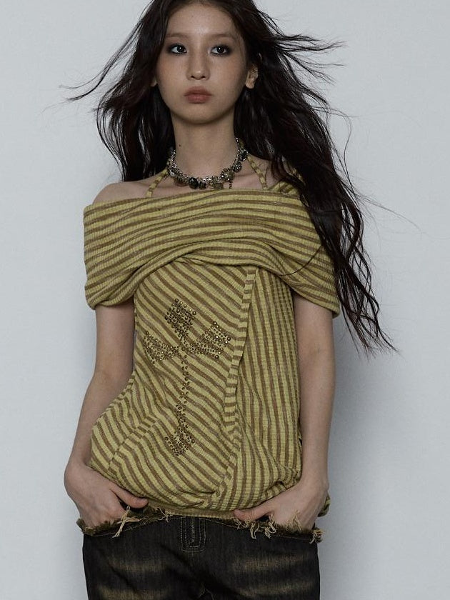 NO ROMANCE Vintage Distressed Off-Shoulder Hooded Backless Top