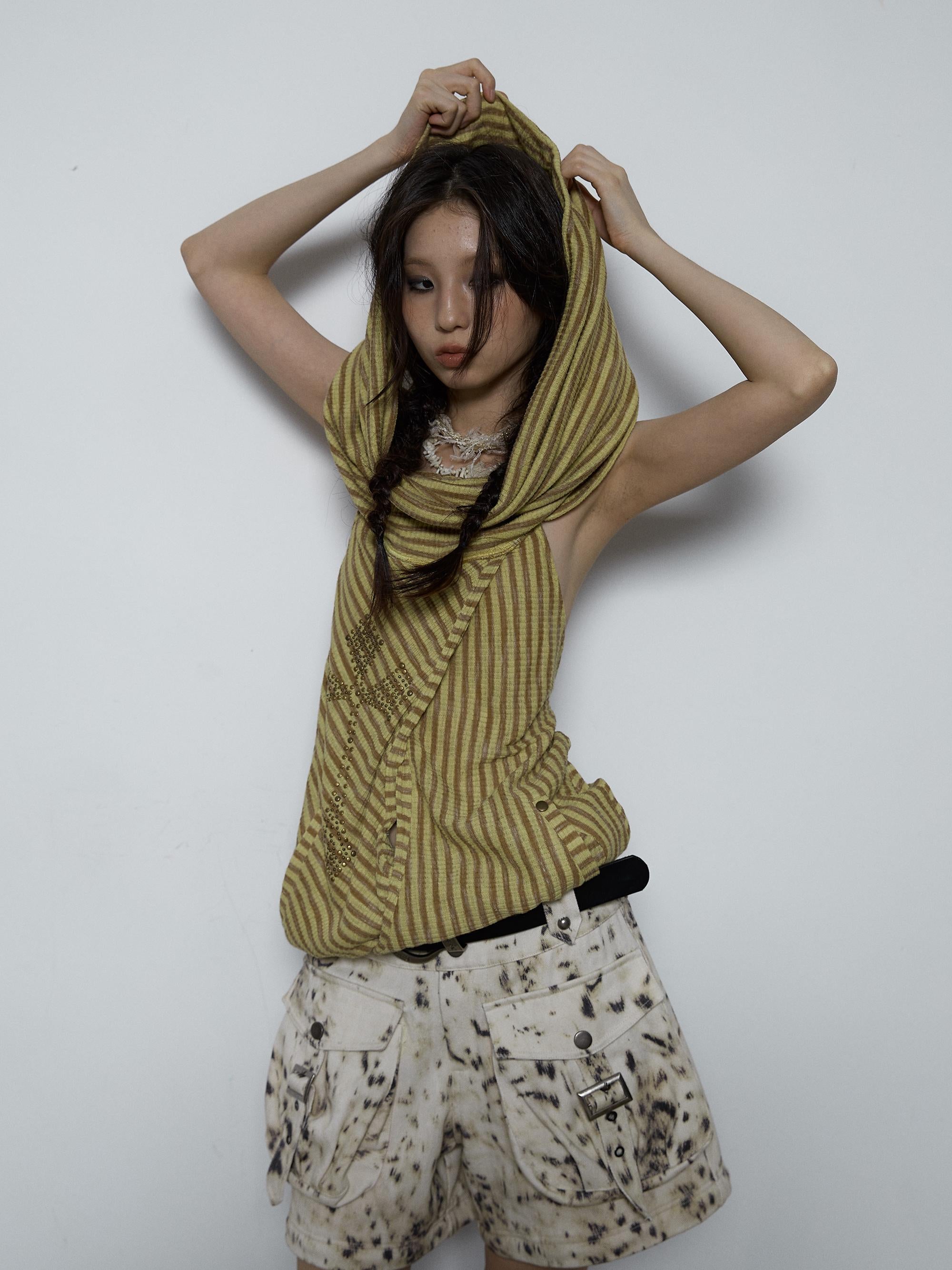 NO ROMANCE Vintage Distressed Off-Shoulder Hooded Backless Top