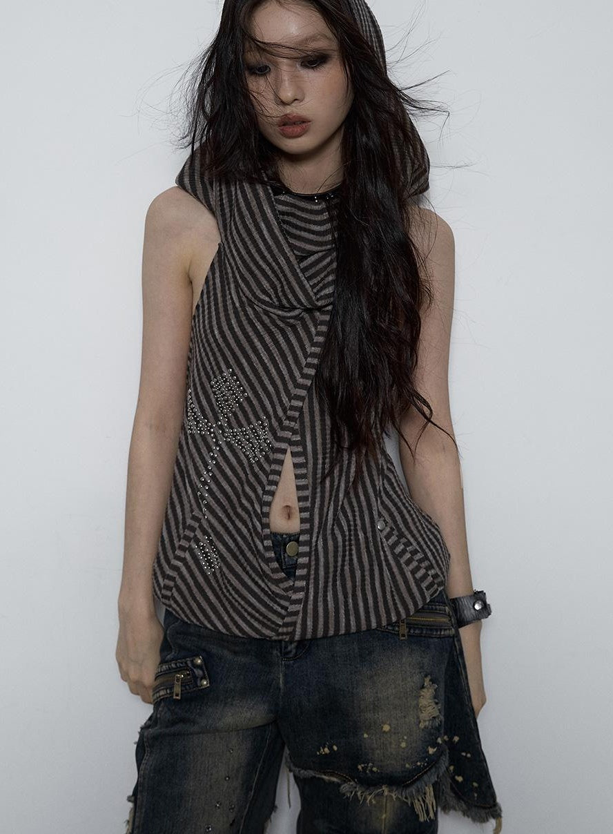 NO ROMANCE Vintage Distressed Off-Shoulder Hooded Backless Top