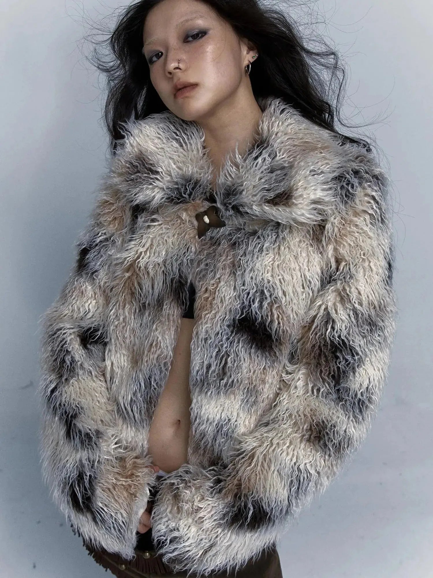 Vintage Distressed Short Fuzzy Jacket Eco Faux Fur Coat