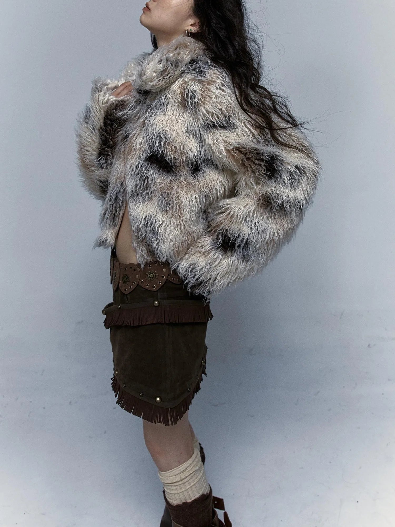 Vintage Distressed Short Fuzzy Jacket Eco Faux Fur Coat