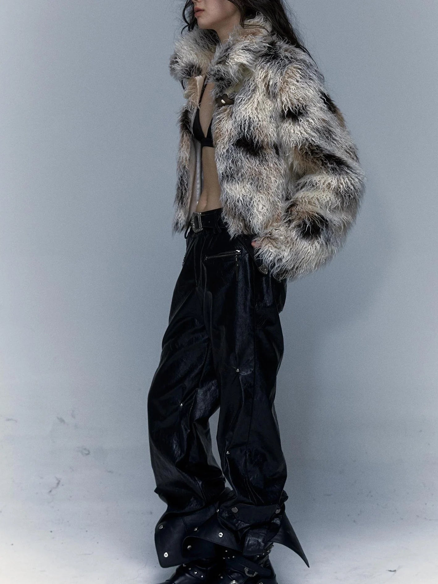 Vintage Distressed Short Fuzzy Jacket Eco Faux Fur Coat