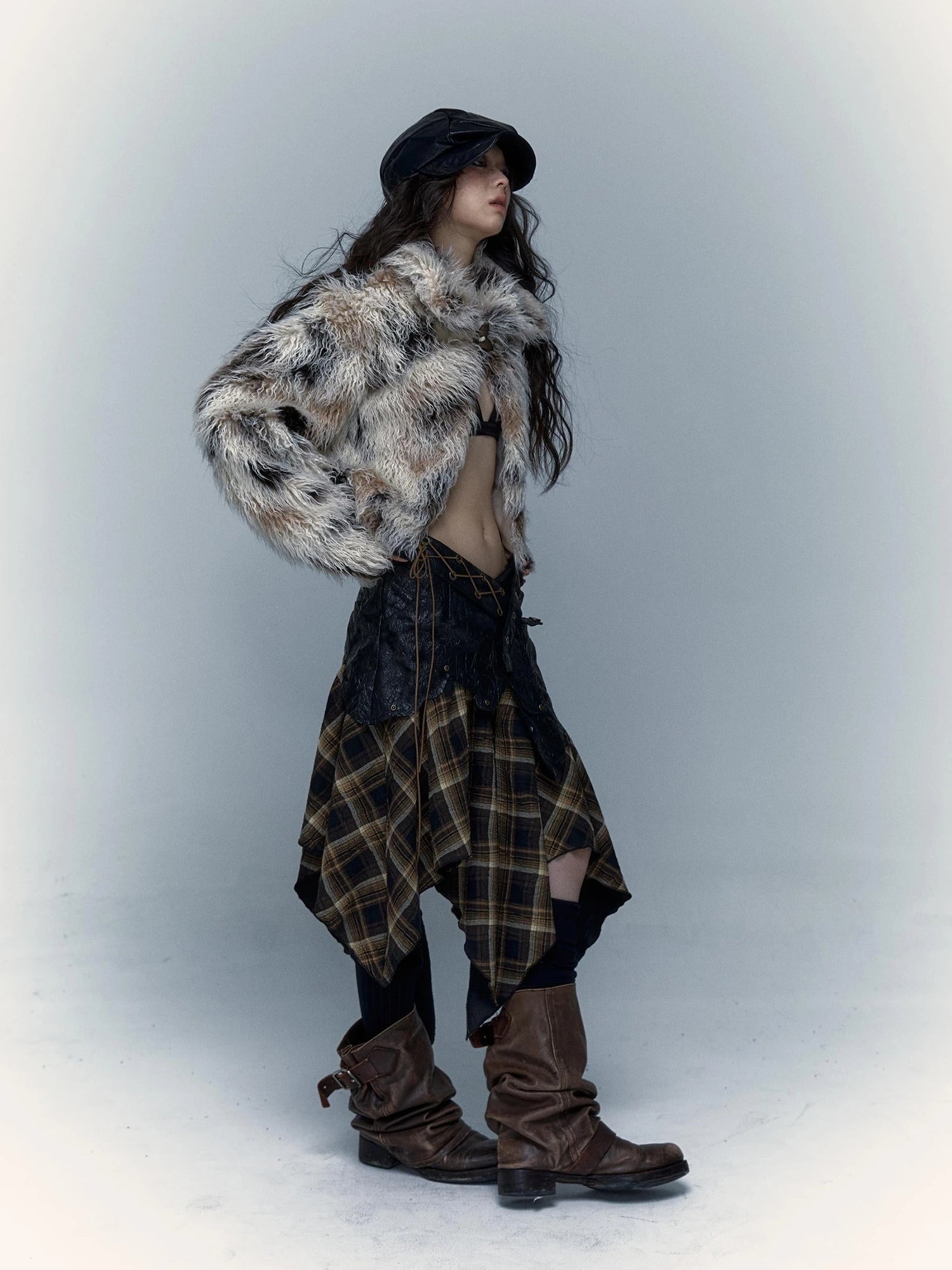Vintage Distressed Short Fuzzy Jacket Eco Faux Fur Coat