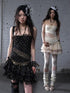 NO ROMANCE Vintage Dot Gold Lace Halter Bustier Dress