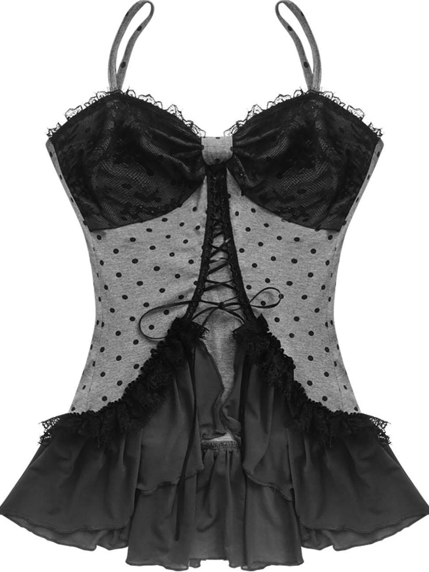 WSW WUSHENWU Vintage Dot Lace Hollow Out Y2K Cami Top