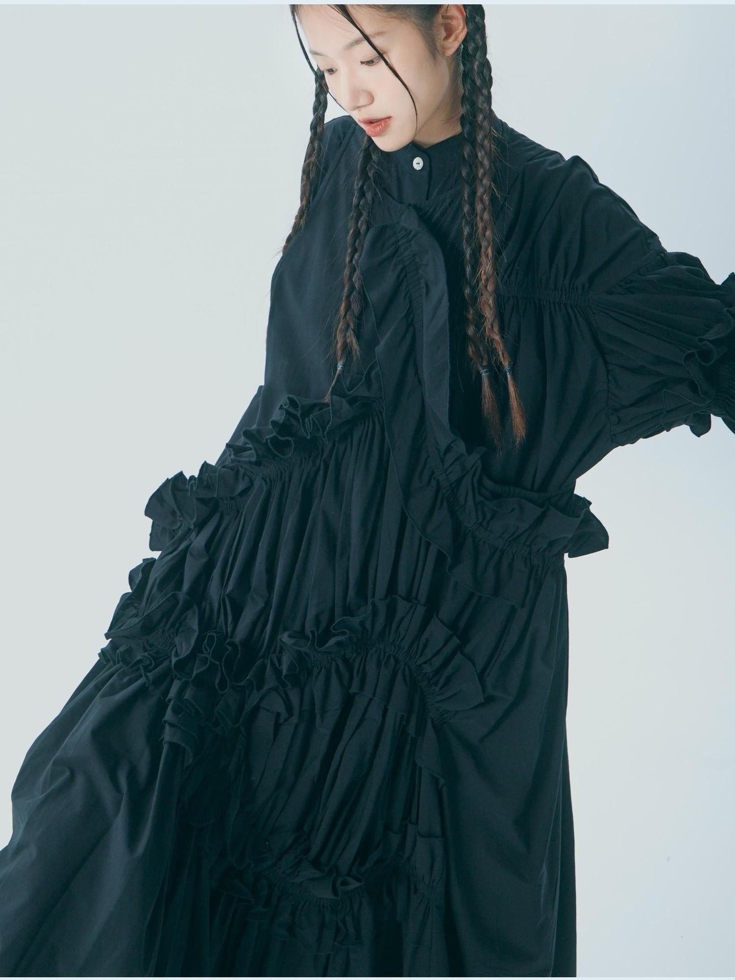 Sweet Mi Vintage Eco Dyed Oversized Cotton Pleat Shirt Dress Vest Set