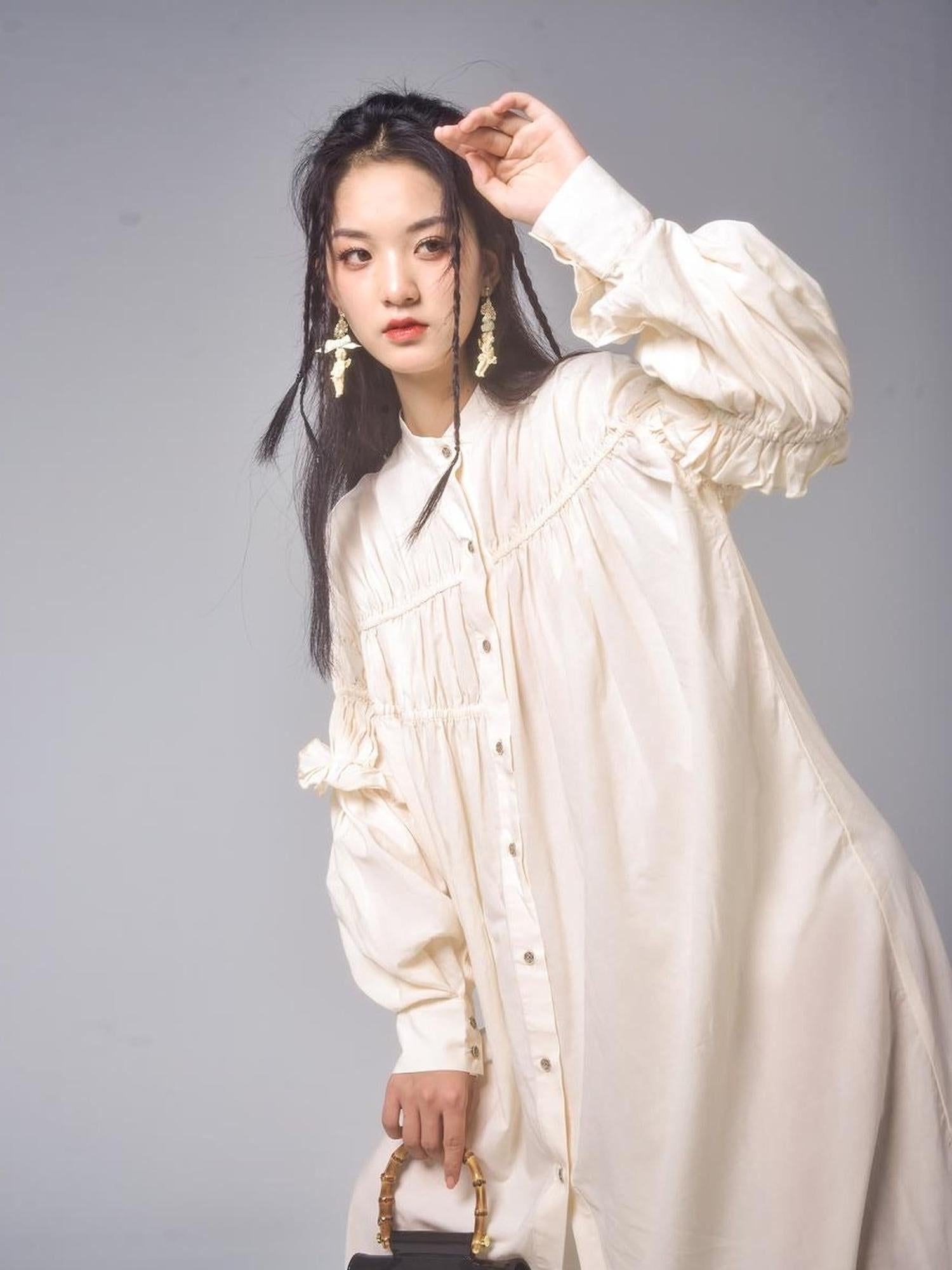 Sweet Mi Vintage Eco Dyed Oversized Cotton Pleat Shirt Dress Vest Set