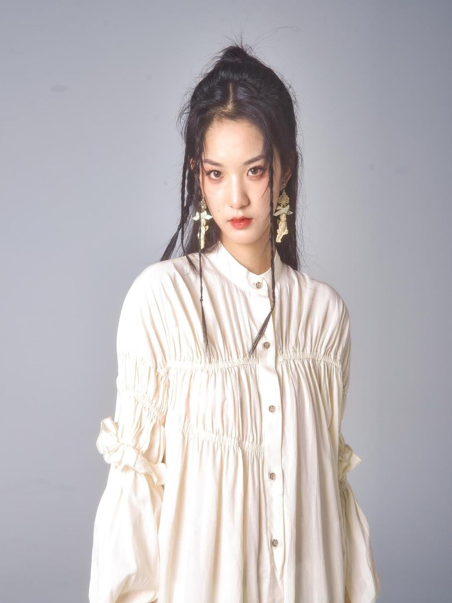 Sweet Mi Vintage Eco Dyed Oversized Cotton Pleat Shirt Dress Vest Set