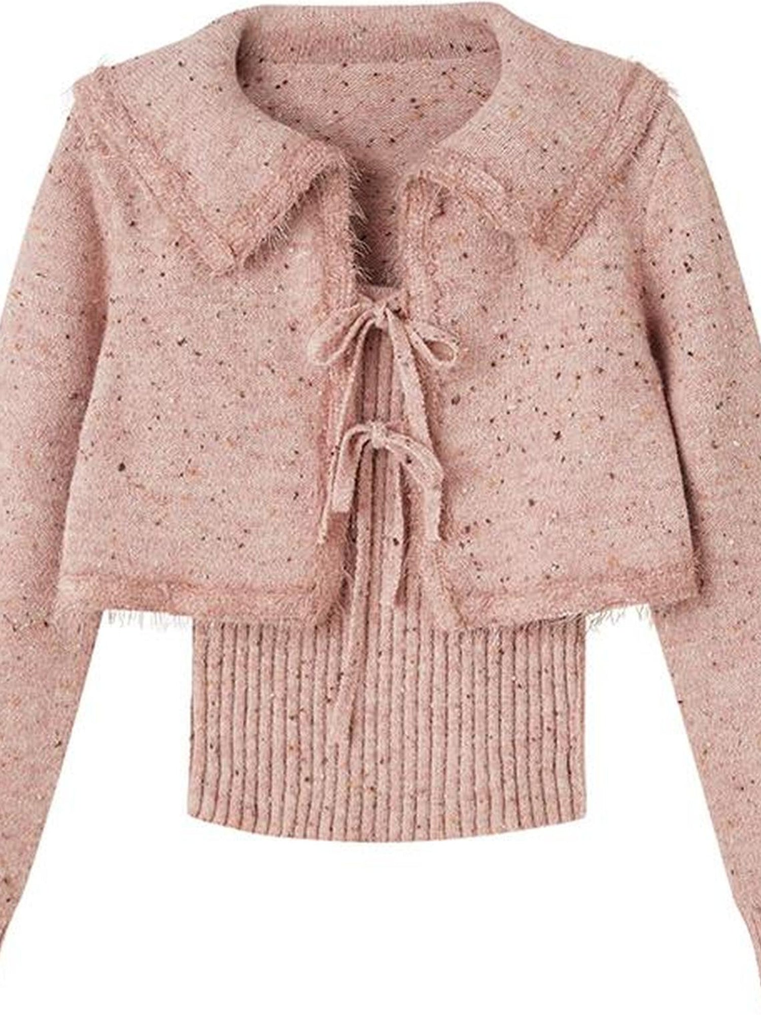 DIDDI MODA Vintage Elegant Knit Cardigan Vest Set Pink
