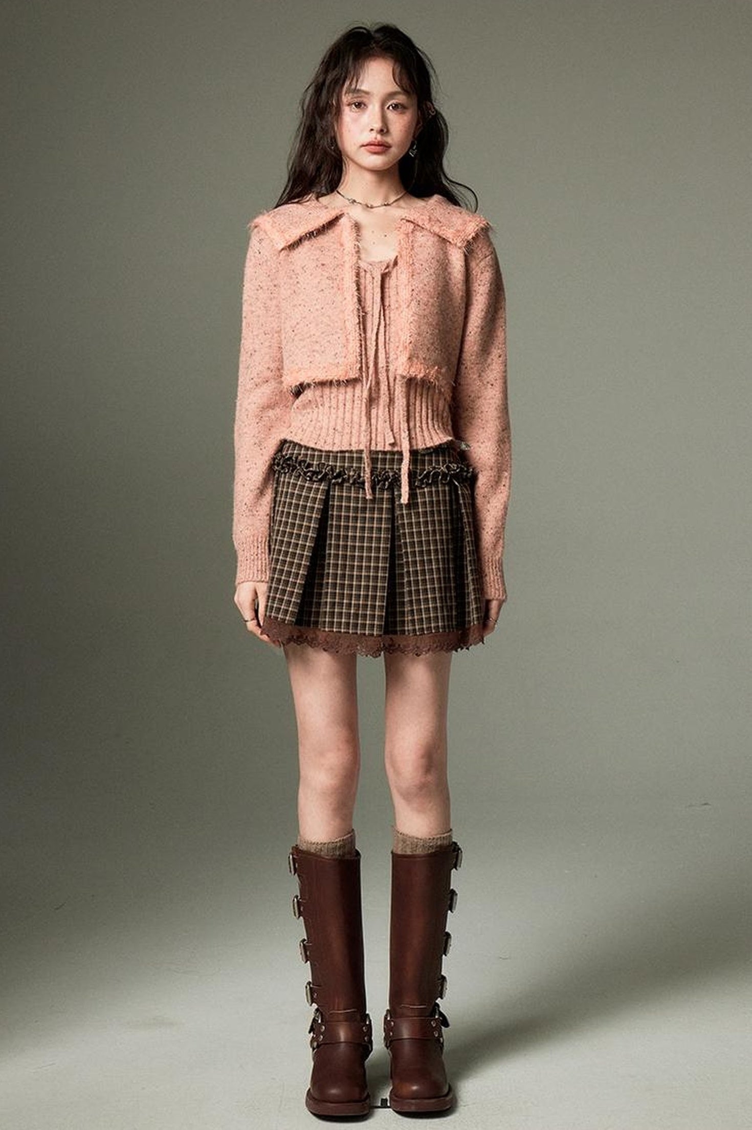 DIDDI MODA Vintage Elegant Knit Cardigan Vest Set Pink