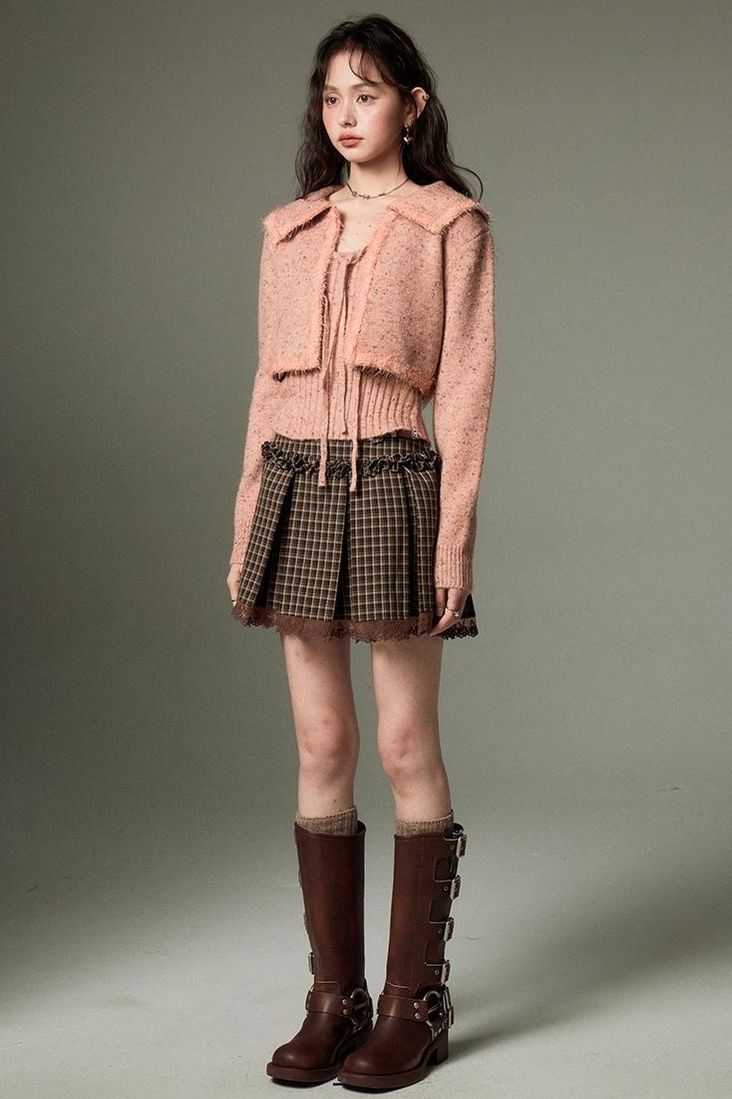 DIDDI MODA Vintage Elegant Knit Cardigan Vest Set Pink