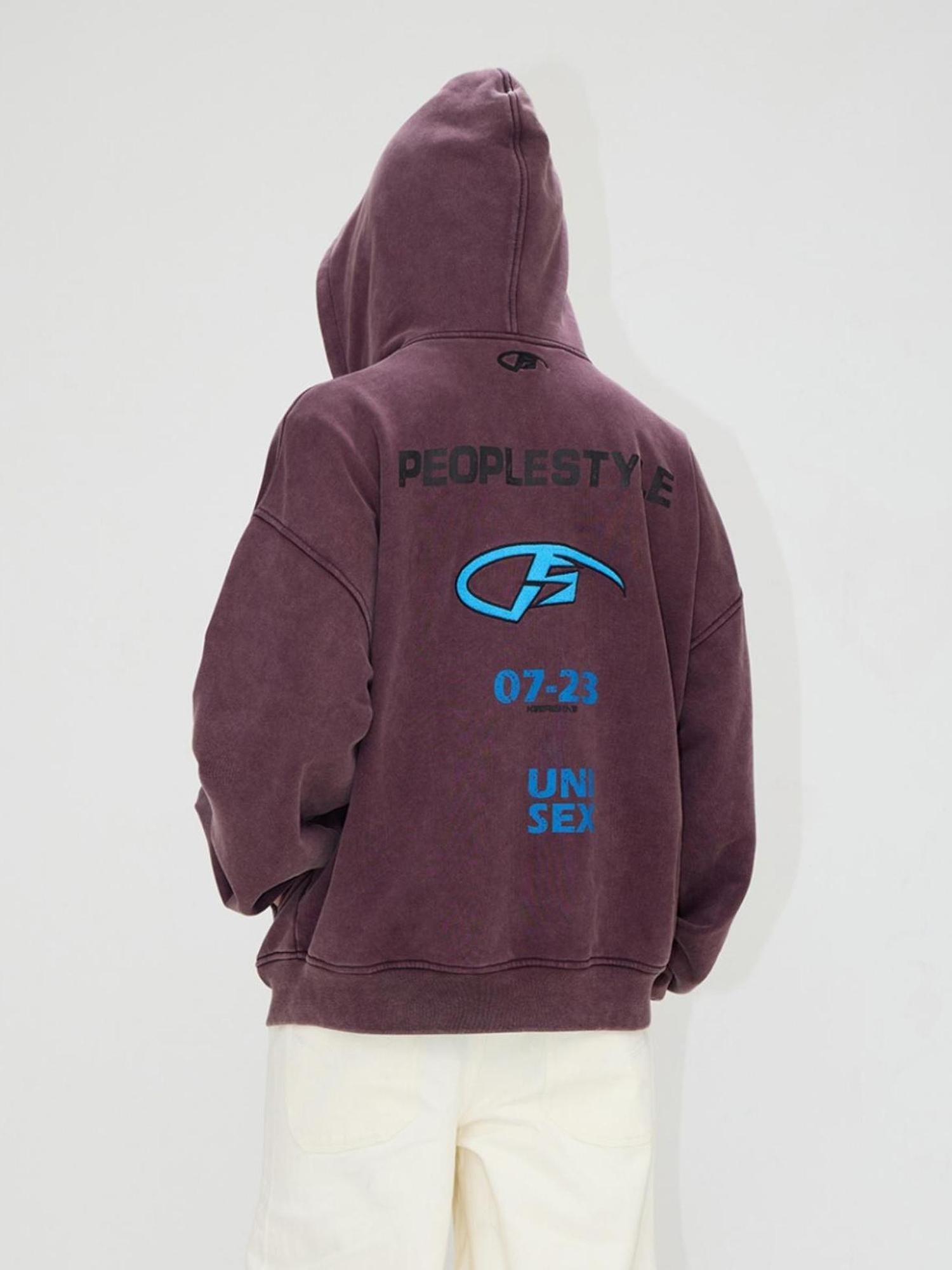 Peoplesense Vintage Embroidered 480g Washed Zip Hoodie Unisex