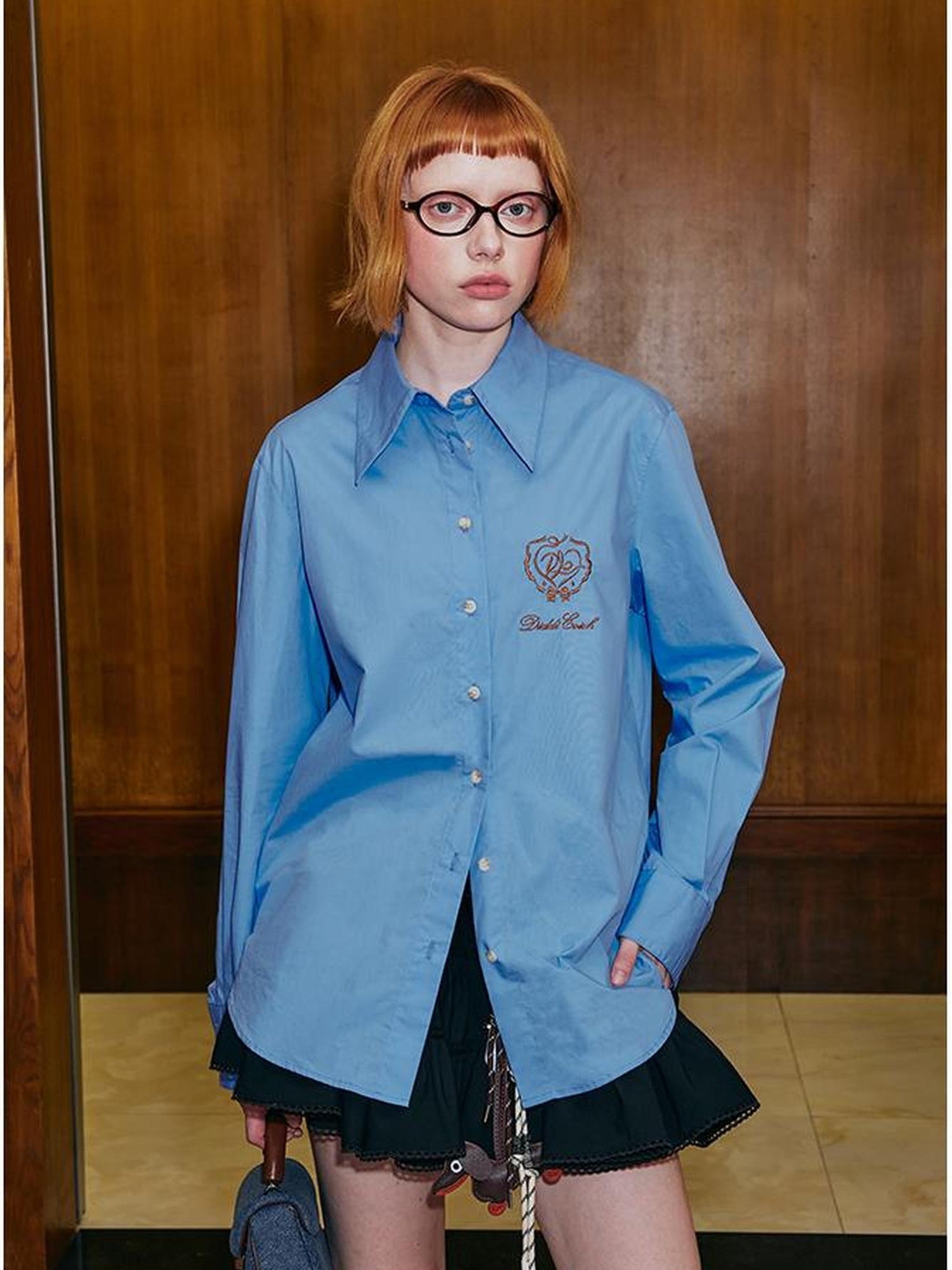 DIDDI MODA Vintage Embroidered Blue Overshirt