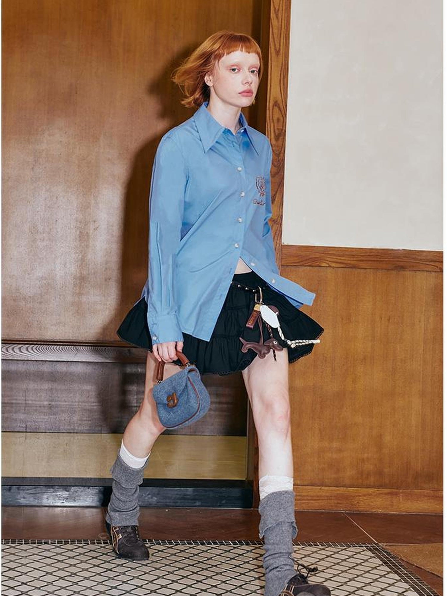 DIDDI MODA Vintage Embroidered Blue Overshirt