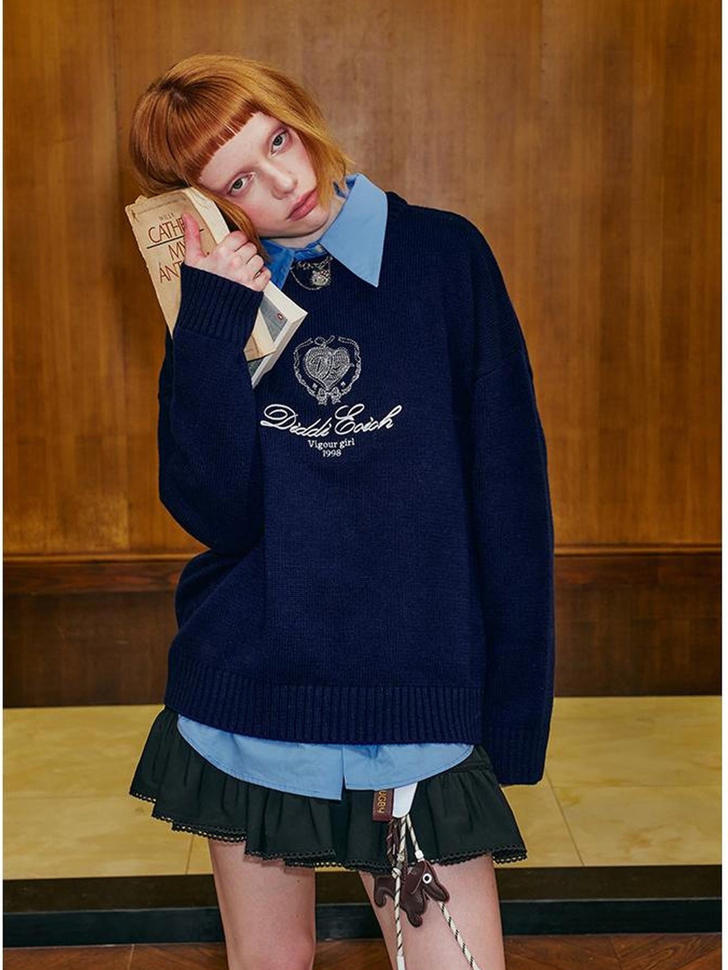 DIDDI MODA Vintage Embroidered Blue Overshirt