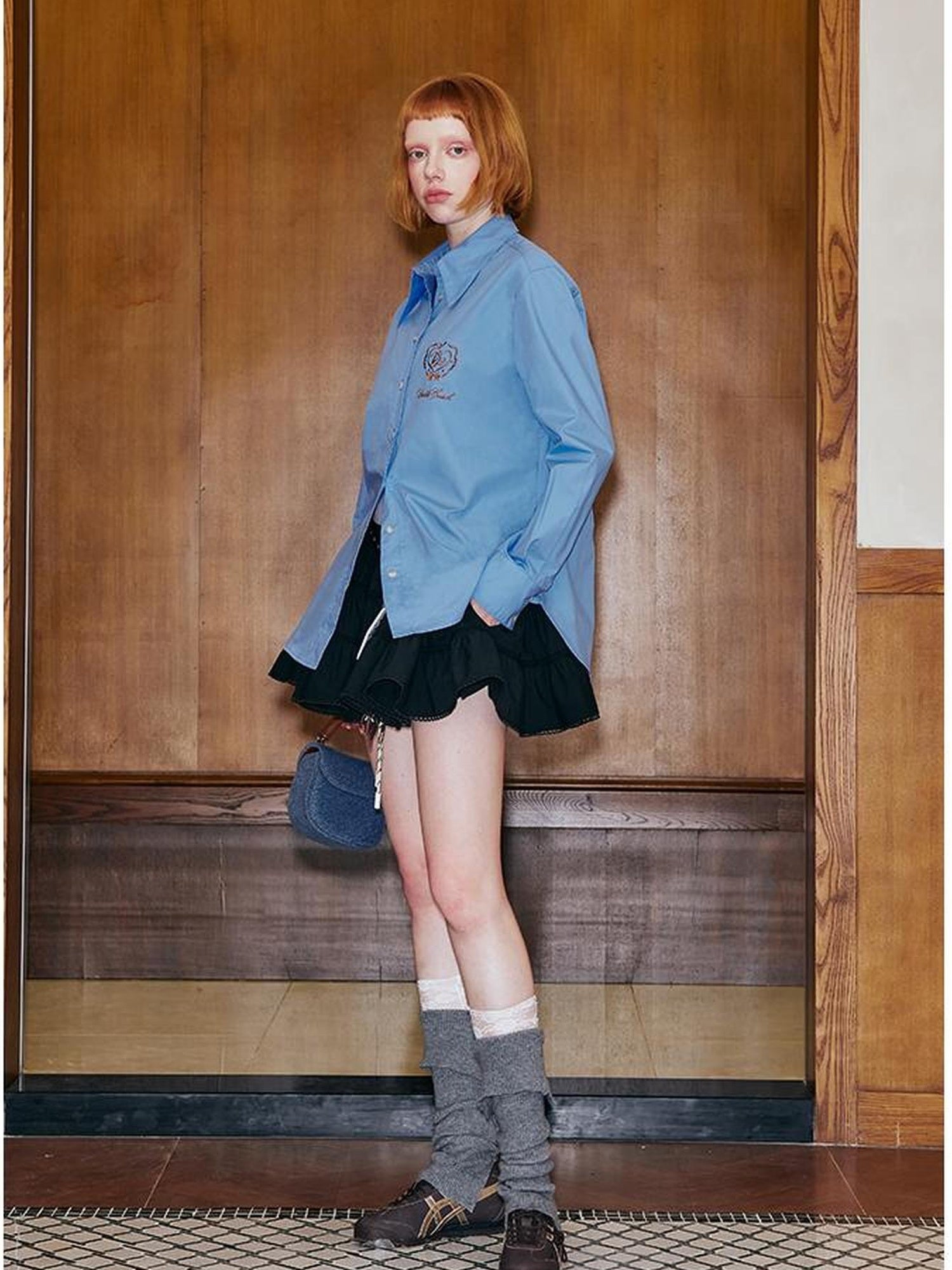 DIDDI MODA Vintage Embroidered Blue Overshirt