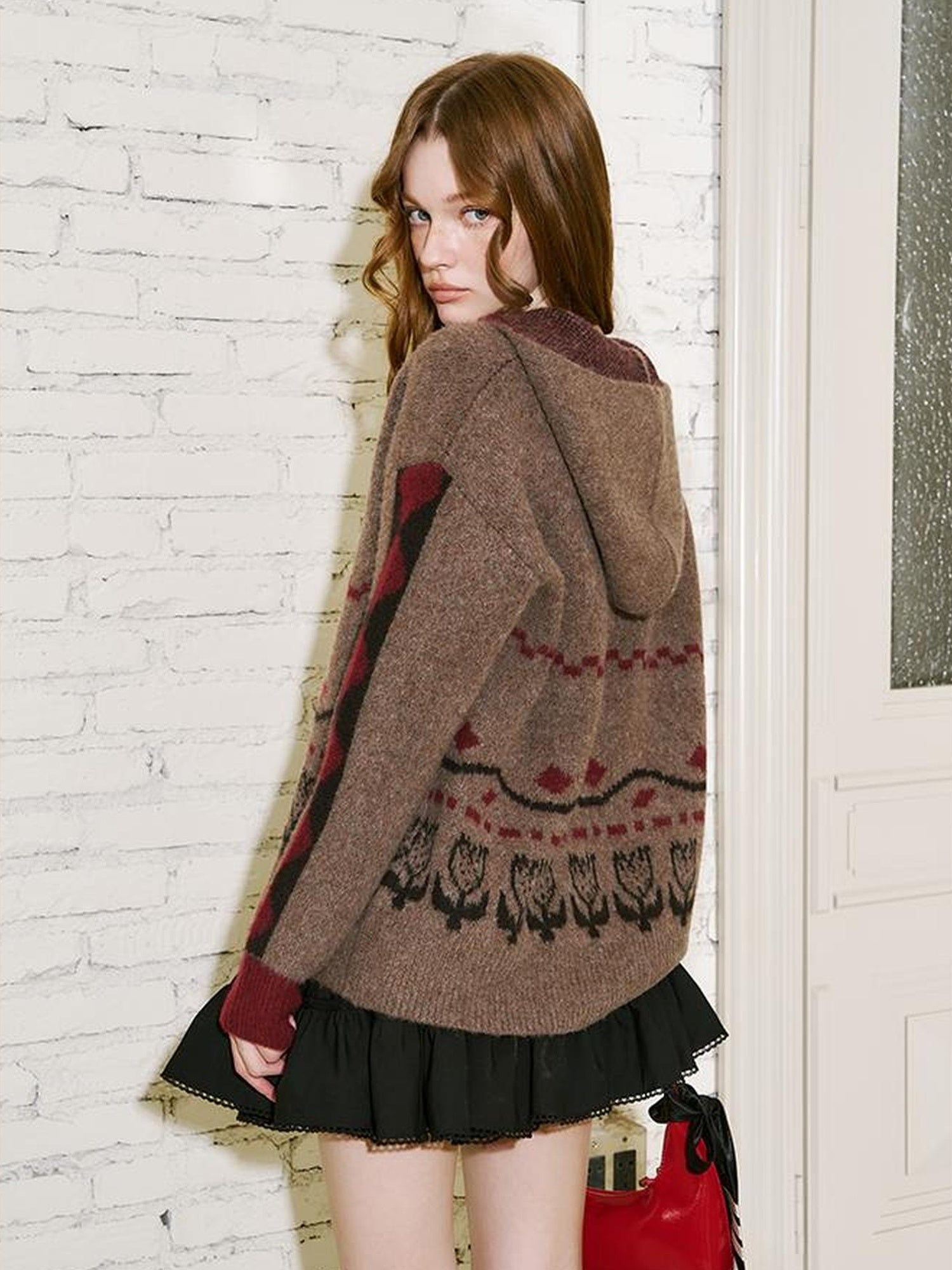 DIDDI MODA Vintage Fair Isle Hooded Knit Sweater