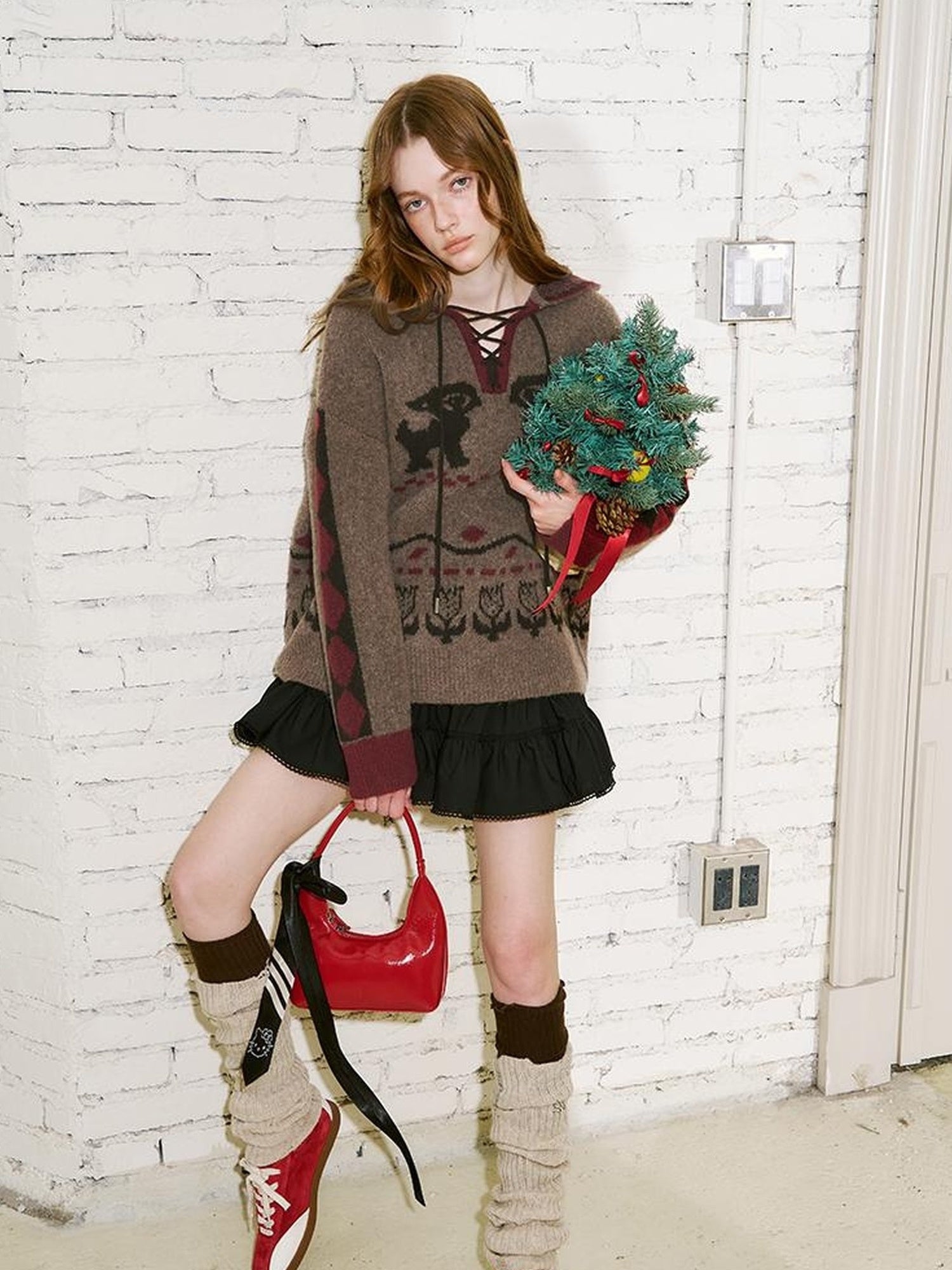 DIDDI MODA Vintage Fair Isle Hooded Knit Sweater