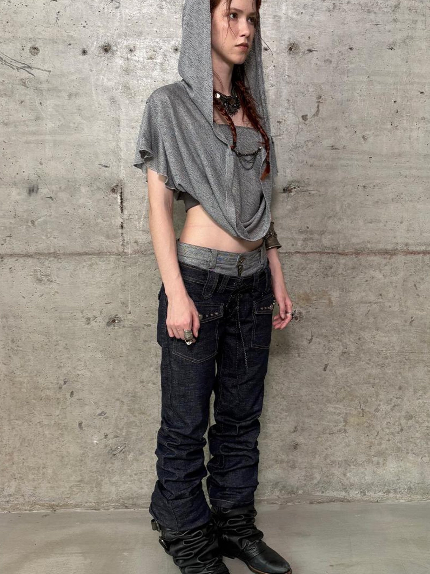 DoublePunch Vintage Flare Denim Jeans With Double Waistband Slim Fit