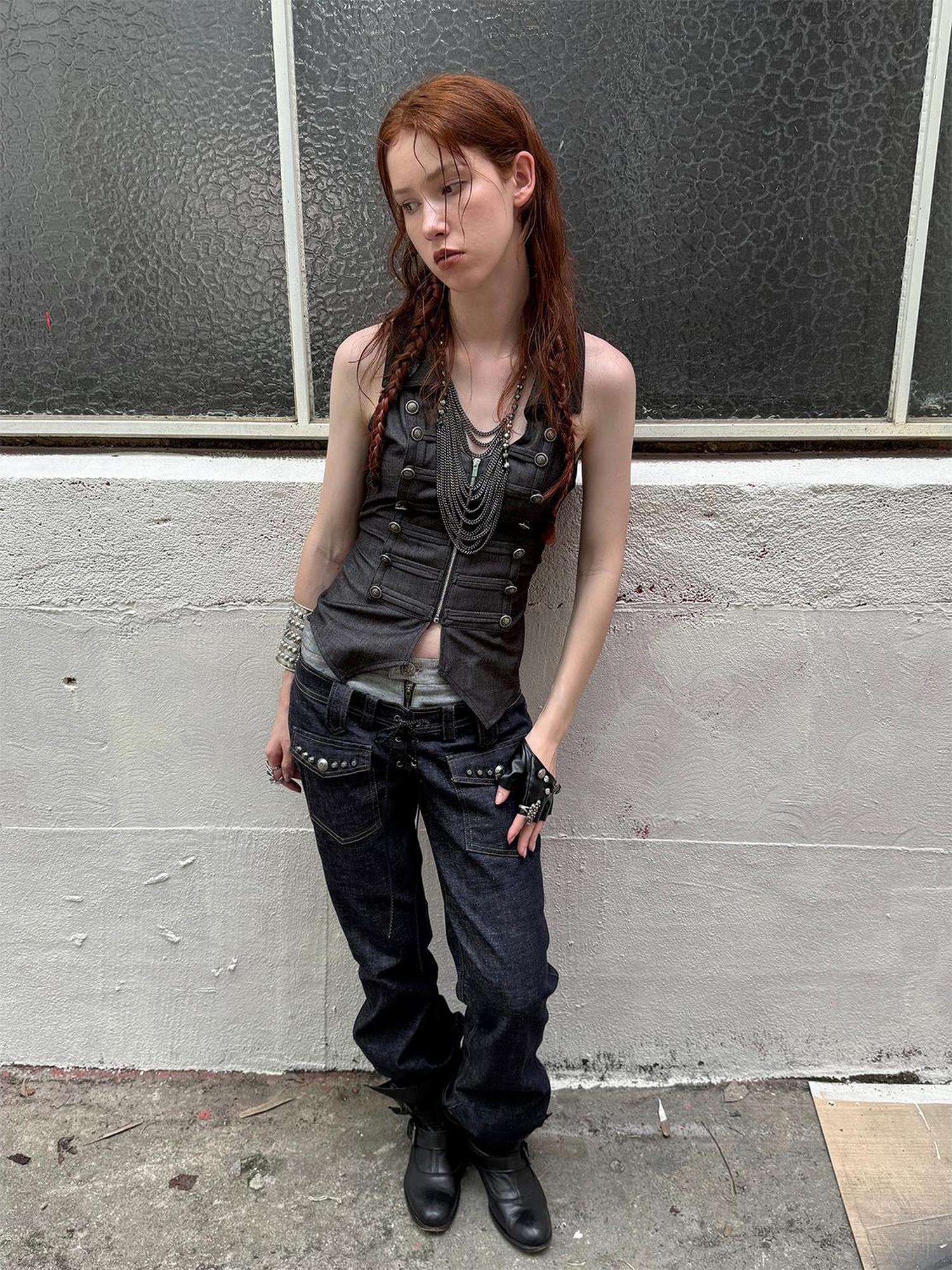 DoublePunch Vintage Flare Denim Jeans With Double Waistband Slim Fit