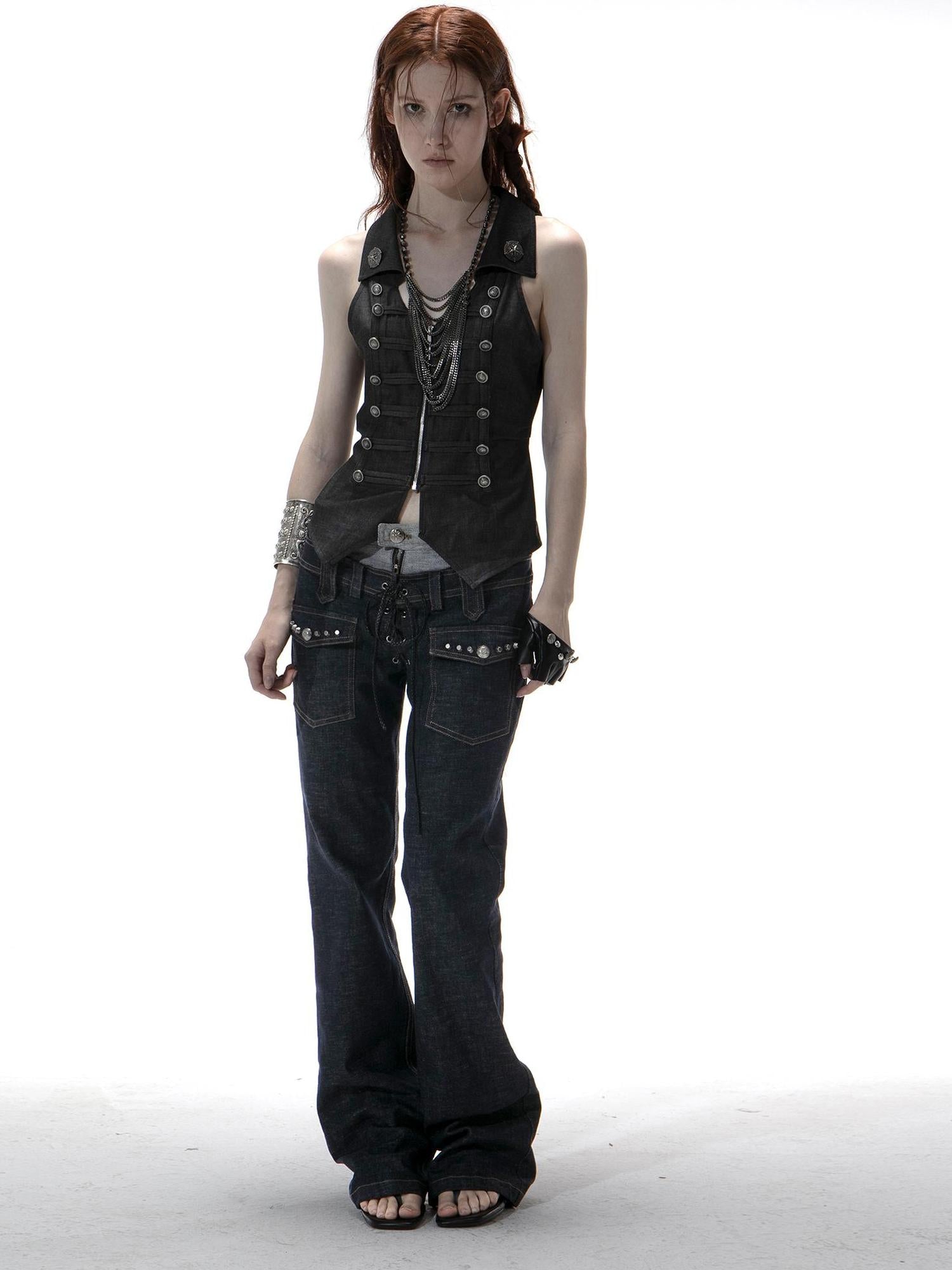 DoublePunch Vintage Flare Denim Jeans With Double Waistband Slim Fit