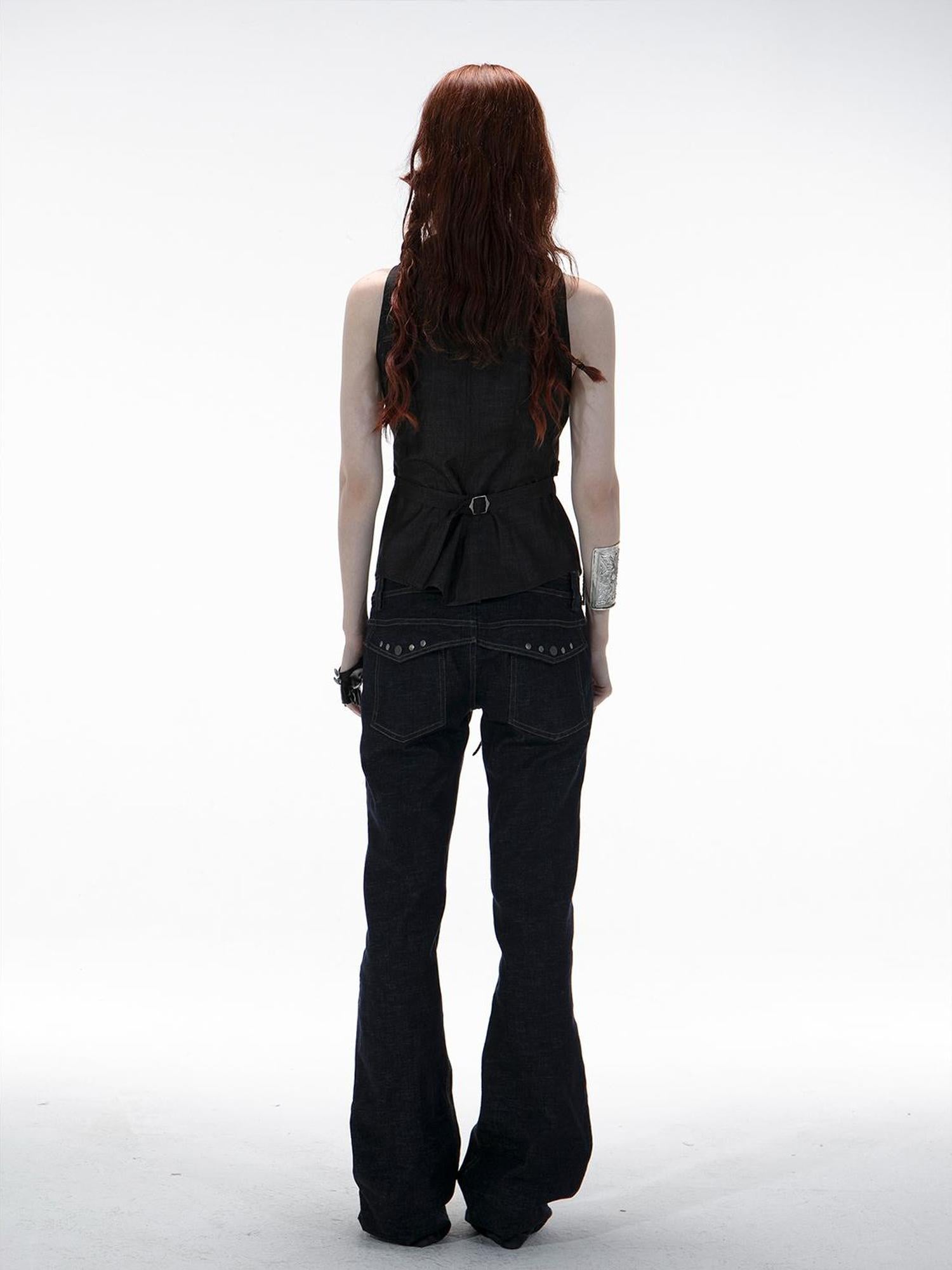 DoublePunch Vintage Flare Denim Jeans With Double Waistband Slim Fit