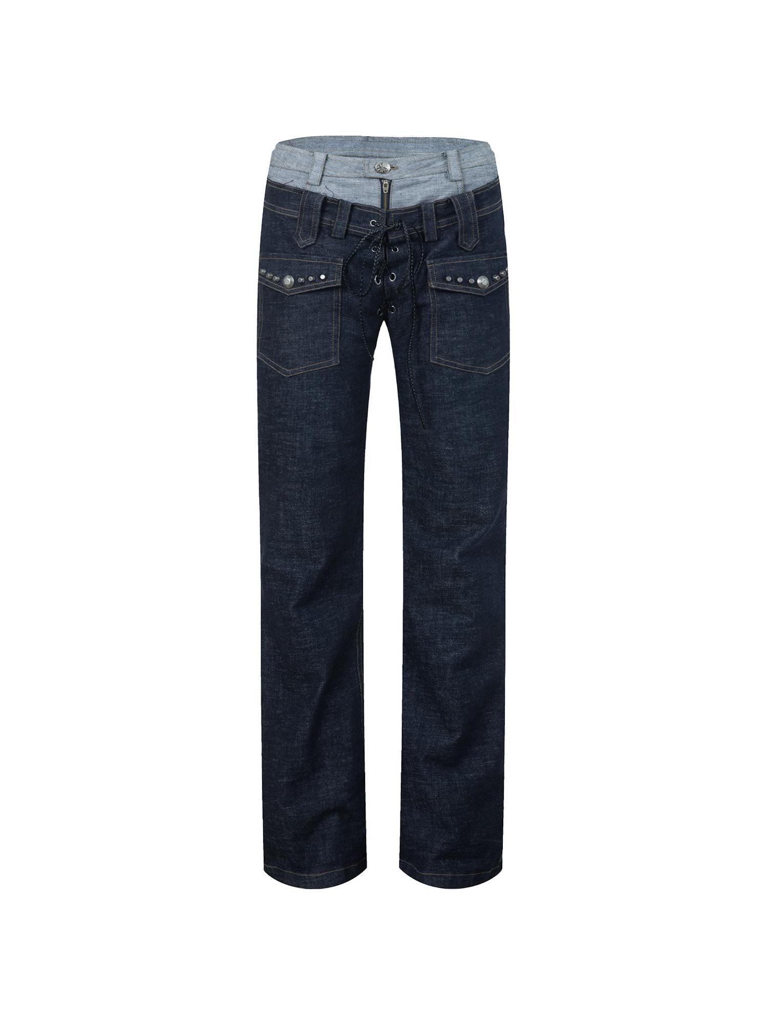 DoublePunch Vintage Flare Denim Jeans With Double Waistband Slim Fit