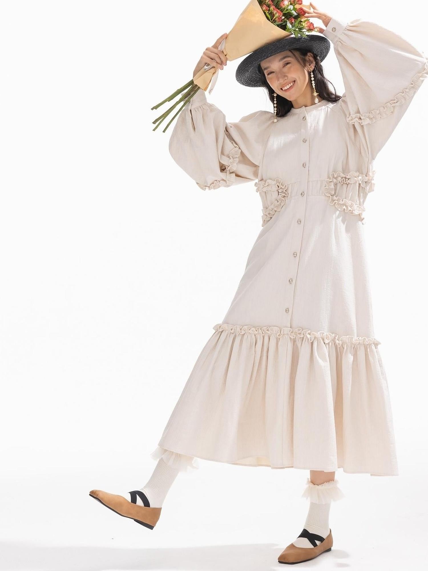 Sweet Mi Vintage Flare Sleeve Eco Dress 70 98 110 71 100 120 Plant Dyed