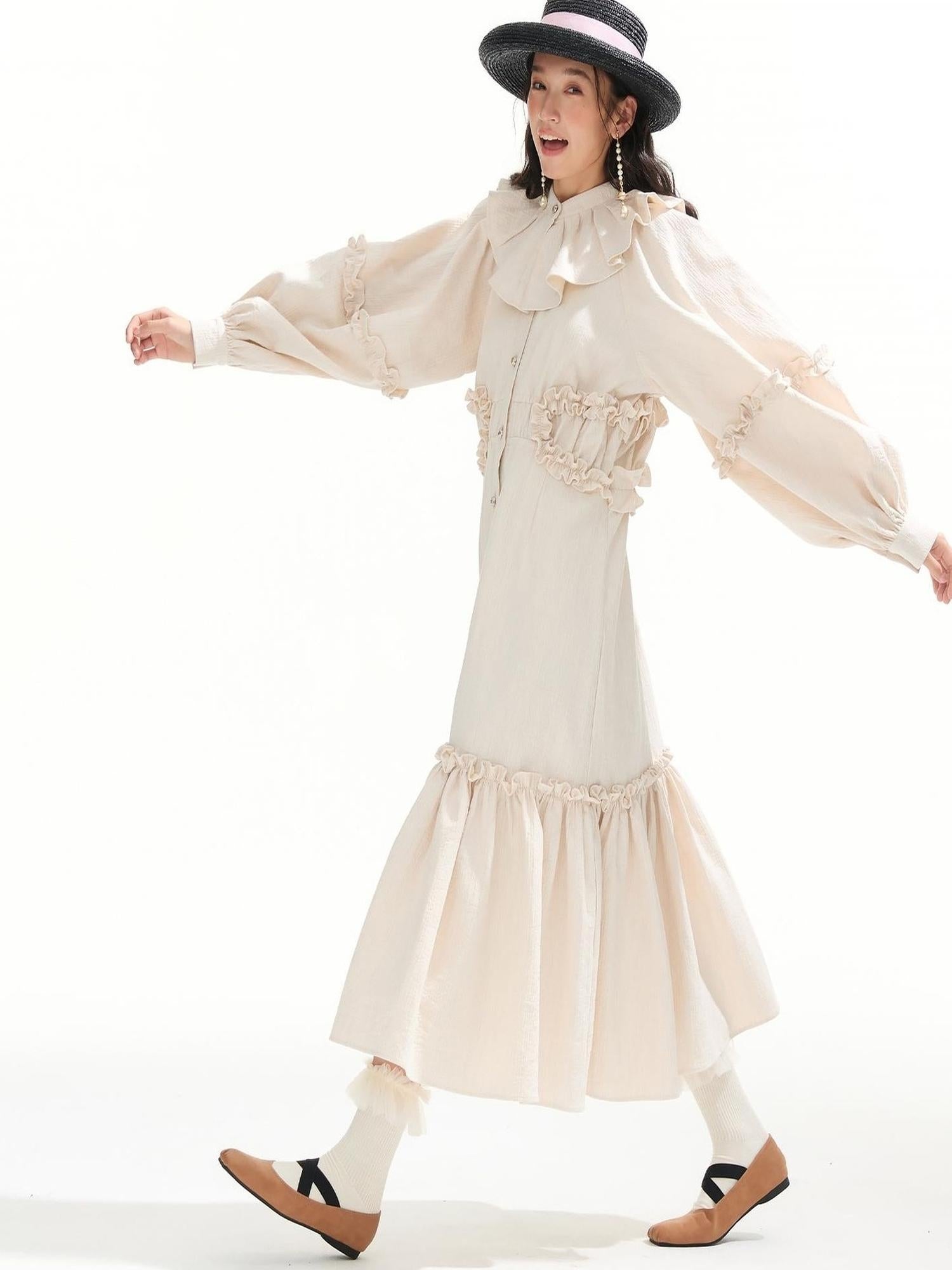 Sweet Mi Vintage Flare Sleeve Eco Dress 70 98 110 71 100 120 Plant Dyed