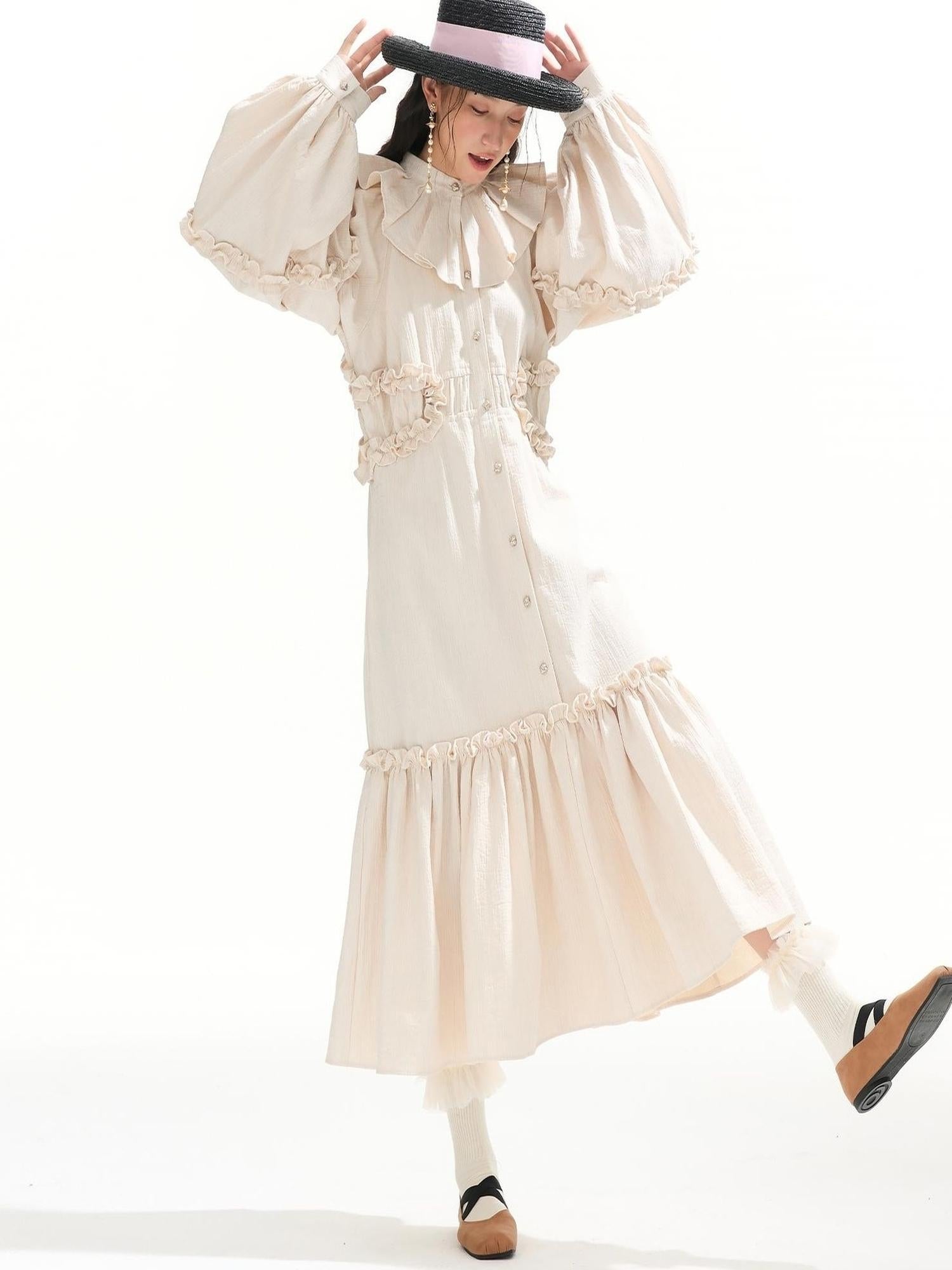 Sweet Mi Vintage Flare Sleeve Eco Dress 70 98 110 71 100 120 Plant Dyed