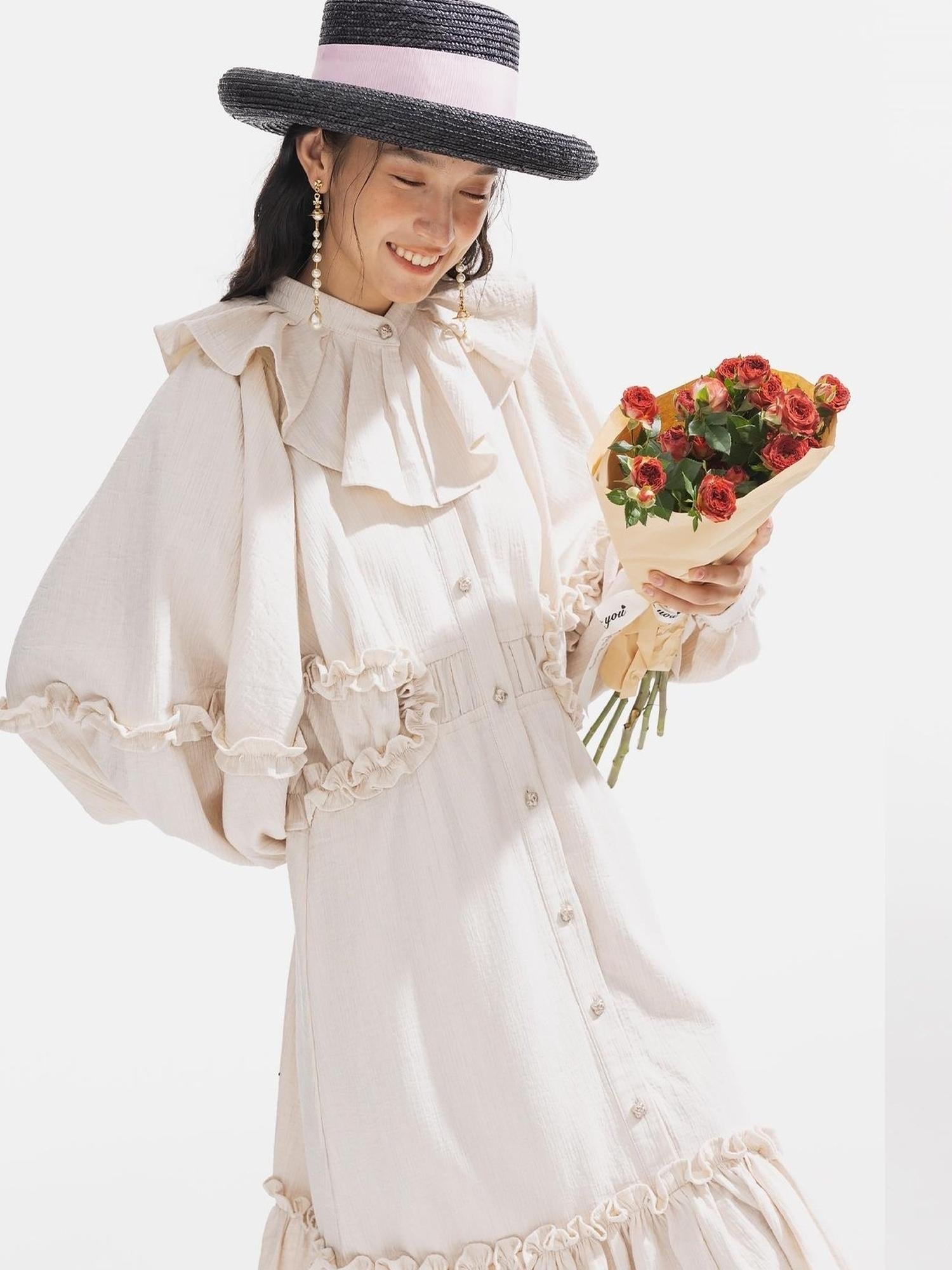 Sweet Mi Vintage Flare Sleeve Eco Dress 70 98 110 71 100 120 Plant Dyed