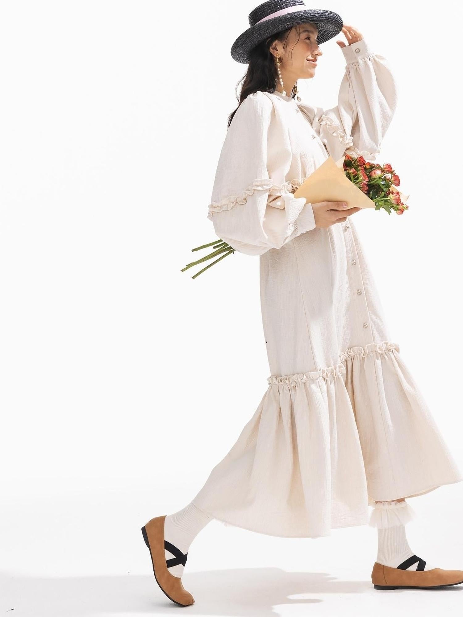 Sweet Mi Vintage Flare Sleeve Eco Dress 70 98 110 71 100 120 Plant Dyed