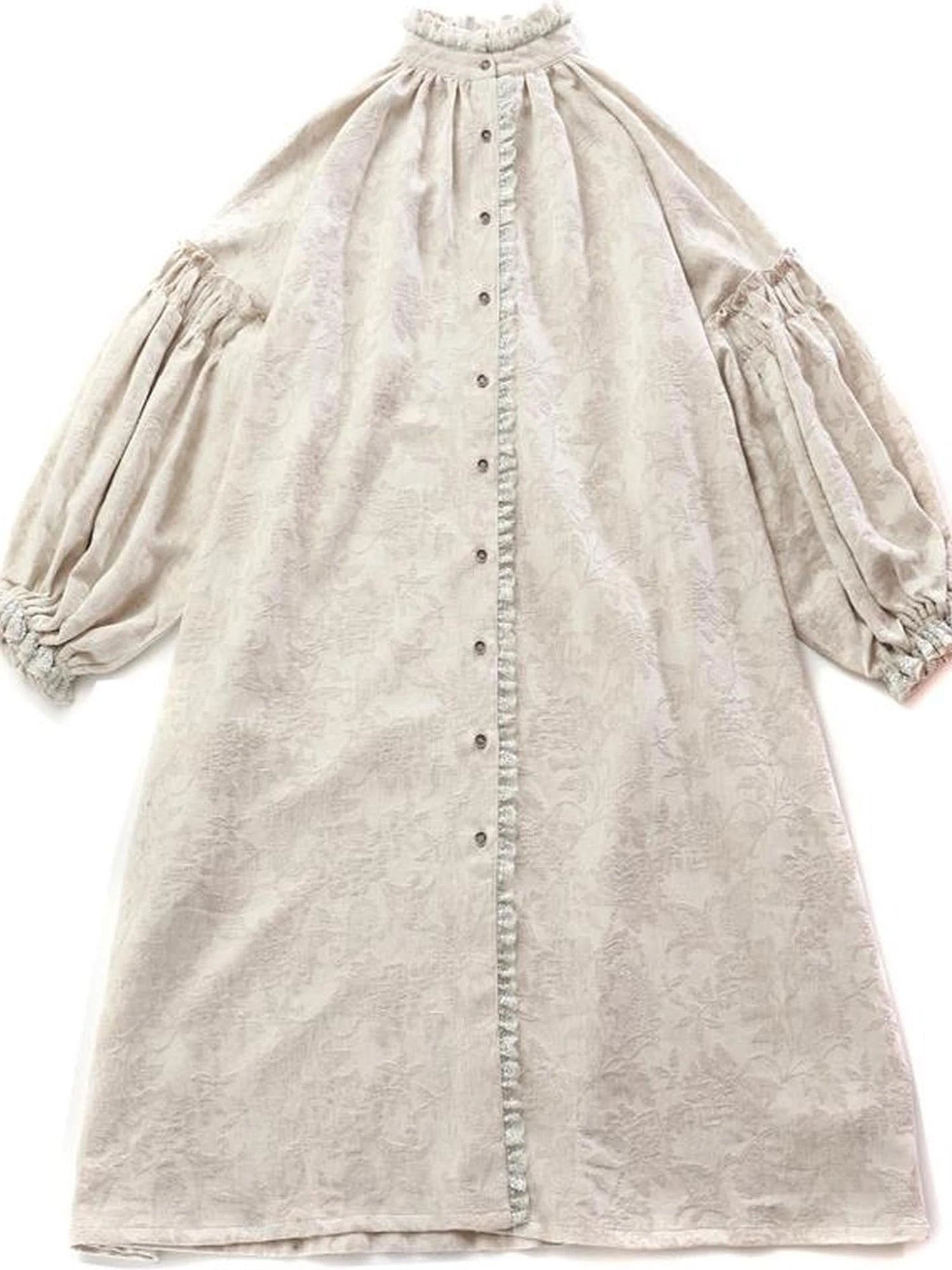 Vintage French Honey Lace Cotton Linen Dress Free Size Autumn Winter