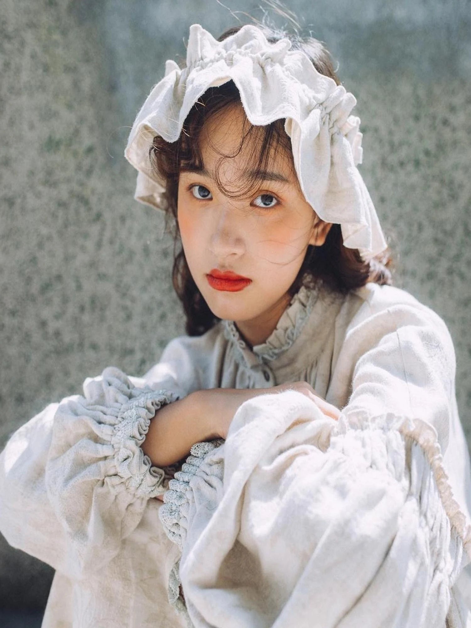 Vintage French Honey Lace Cotton Linen Dress Free Size Autumn Winter